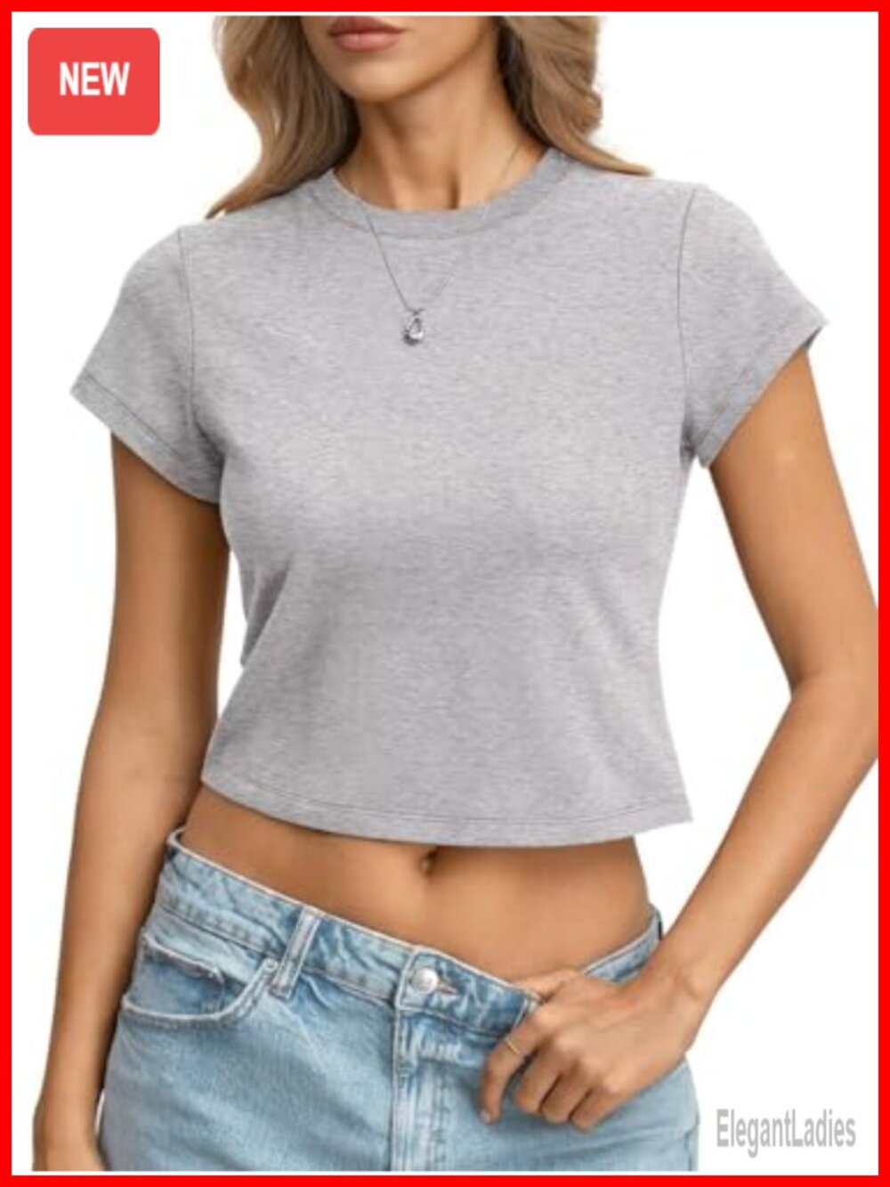 Cotton Short Sleeve Crop Top Slim Fit Baby Tee Crew Neck Cap Sleeve